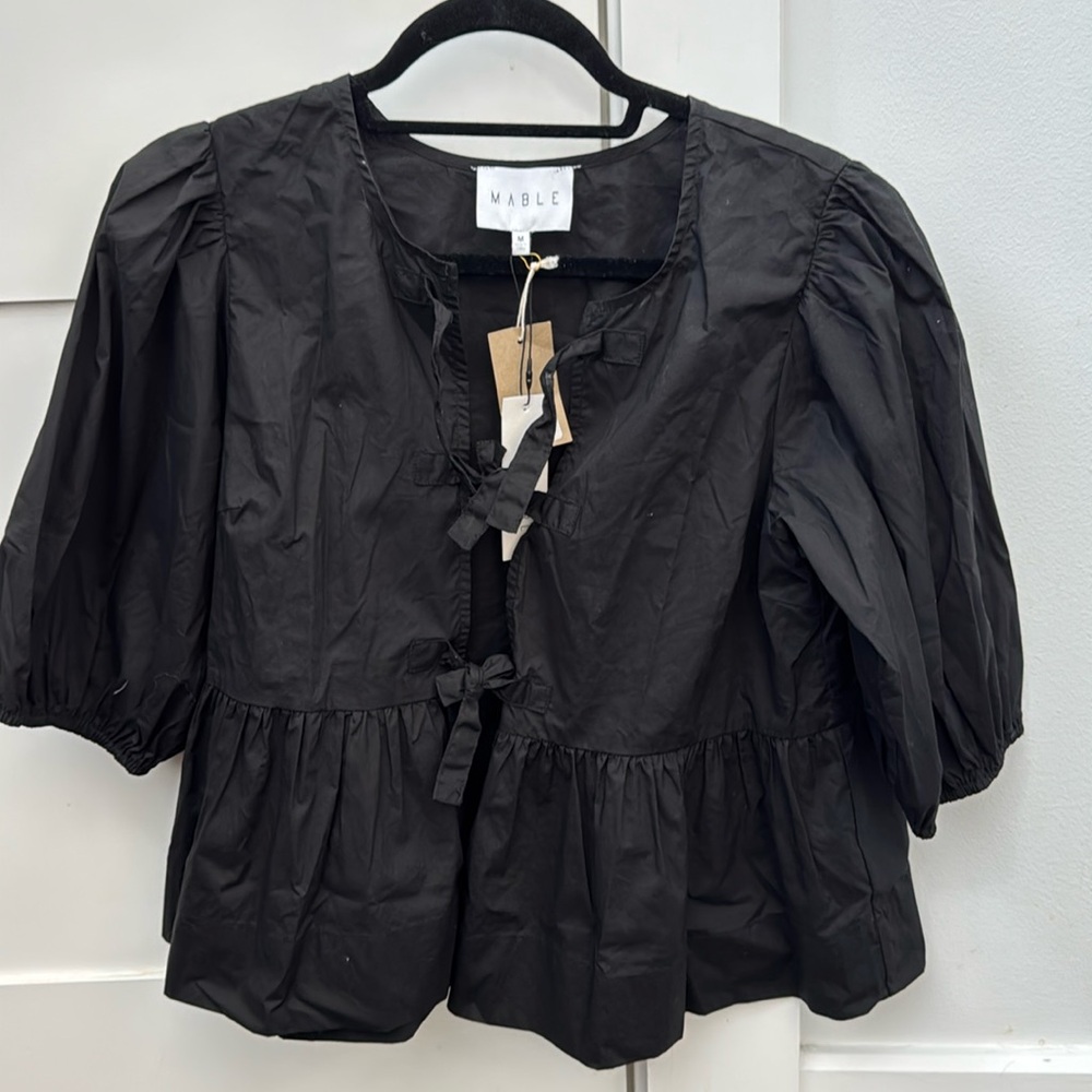 NEVER WORN with TAGS! Mable Candy Bow tie bubble sleeve blouse